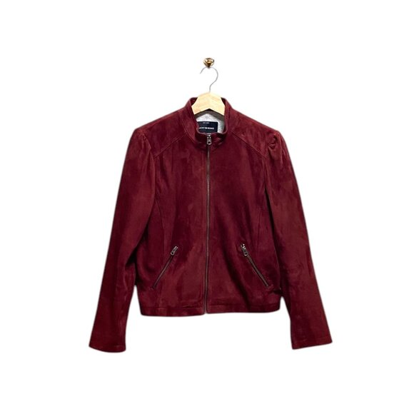 Lucky Brand Genuine Leather Moto Jacket Burgundy Size M Minimalist Fall Holiday - Picture 2 of 16